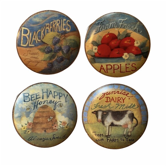 4 Susan Winget Stoneware Dessert PLATES 8” Cracker Barrel Farmers Market EUC - Picture 1 of 9